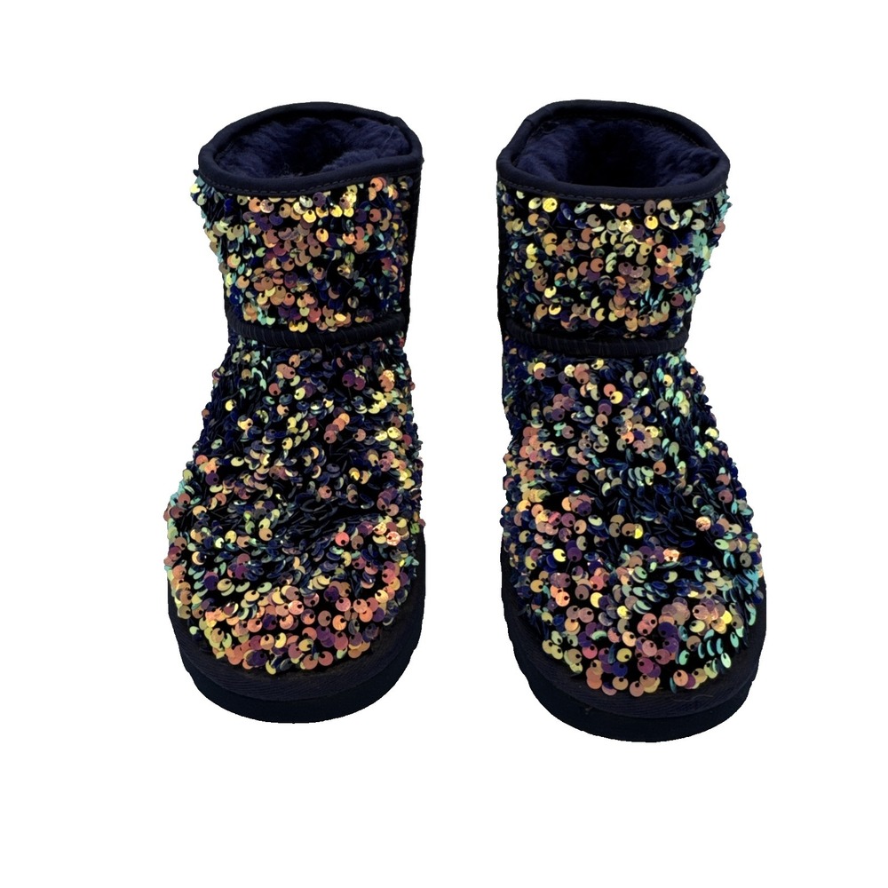 UGG CLASSIC MINI STELLAR SEQUIN BOOTS US 6 Medallion Purple Sparkle Bootie rare - Picture 4 of 16